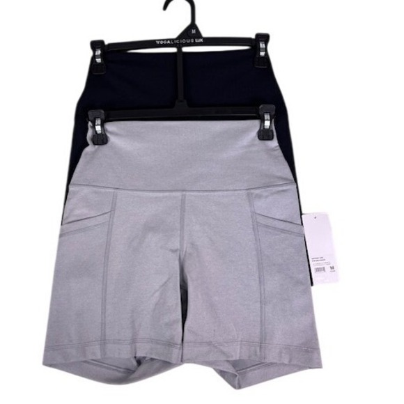 Yogalicious Lux Womens 2 Pack Tribeca & Everyday 5" Bike Shorts Grey Black XL - Picture 3 of 12